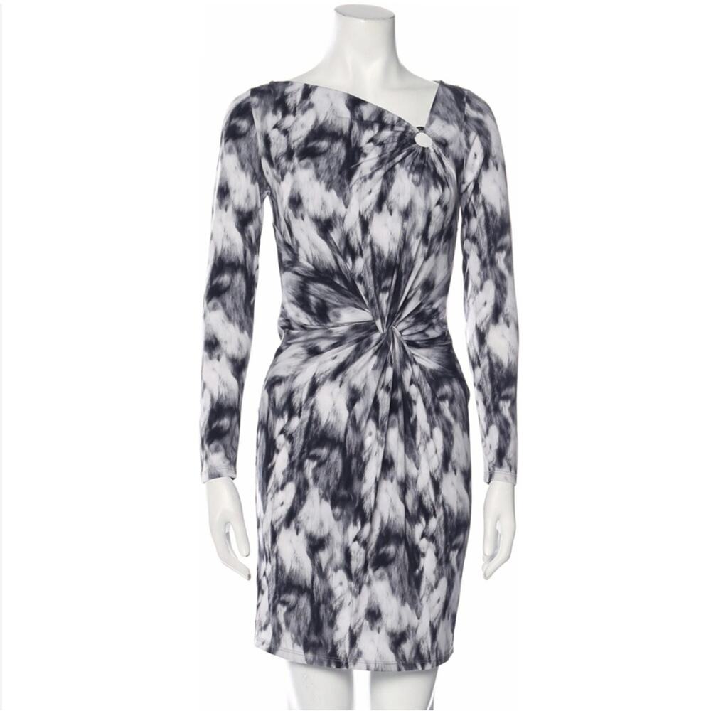 MICHAEL MICHAEL KORS Black White Tie-Dye Print Sheath Mini Dress P/S